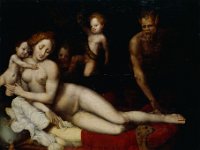 GG 41  GG 41, Vincent Sellaer (tätig um 1538-1544), Ruhende Venus mit Amor und Satyrn, Eichenholz, 98 x 123 cm